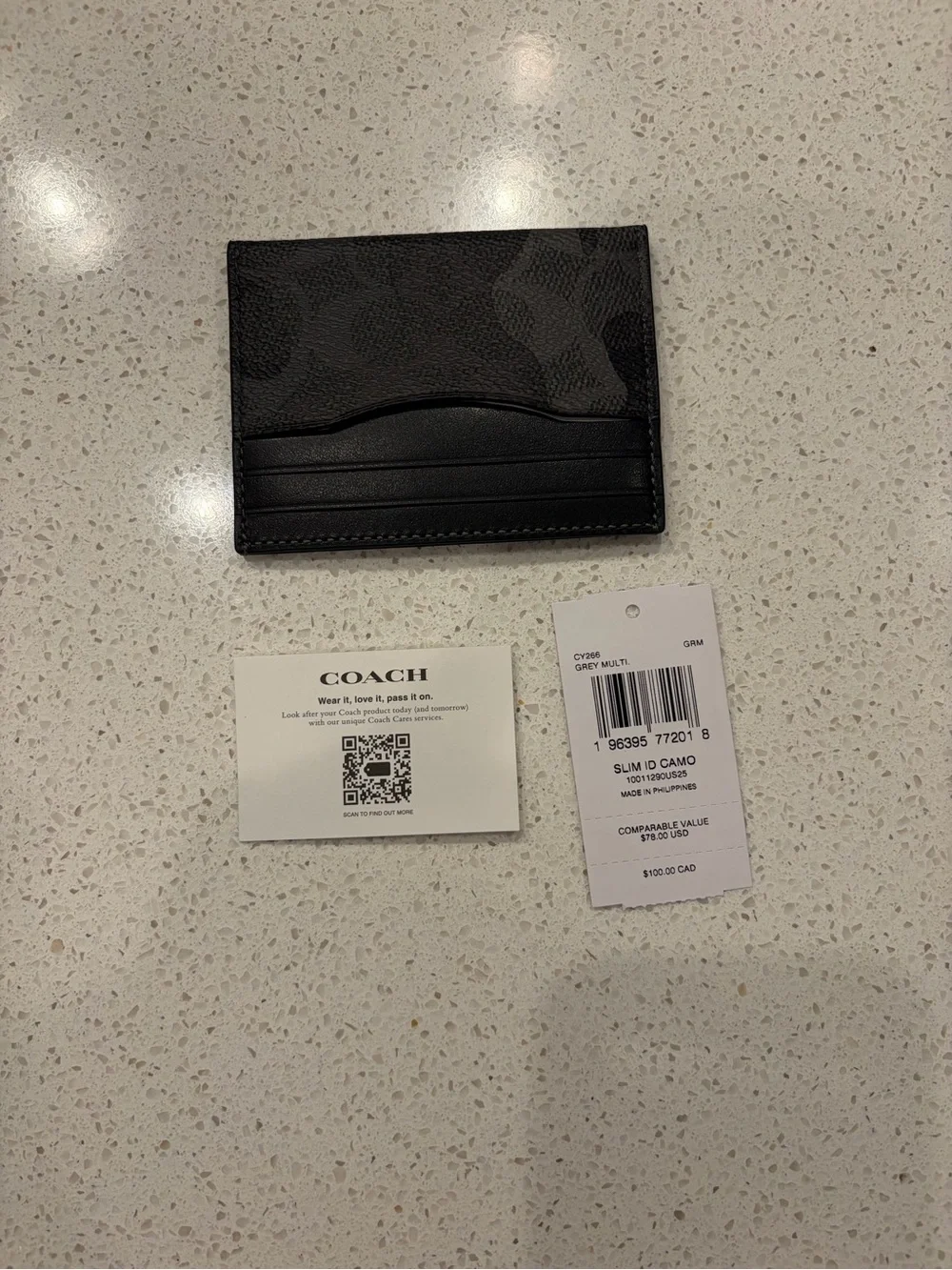 Coach Black and Charcoal Camo Signature Slim Card Holder NWT